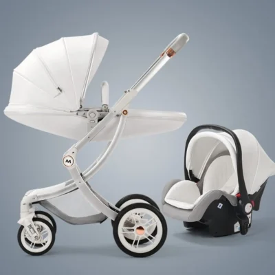 Poussette 3 en 1 en cuir pour bébé, avec siège auto, pour nouveau-né